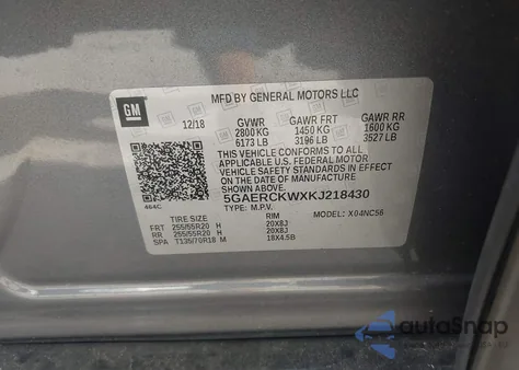 2019 Buick Enclave Fwd Premium из США, поврежденный, VIN 5GAERCKWXKJ218430